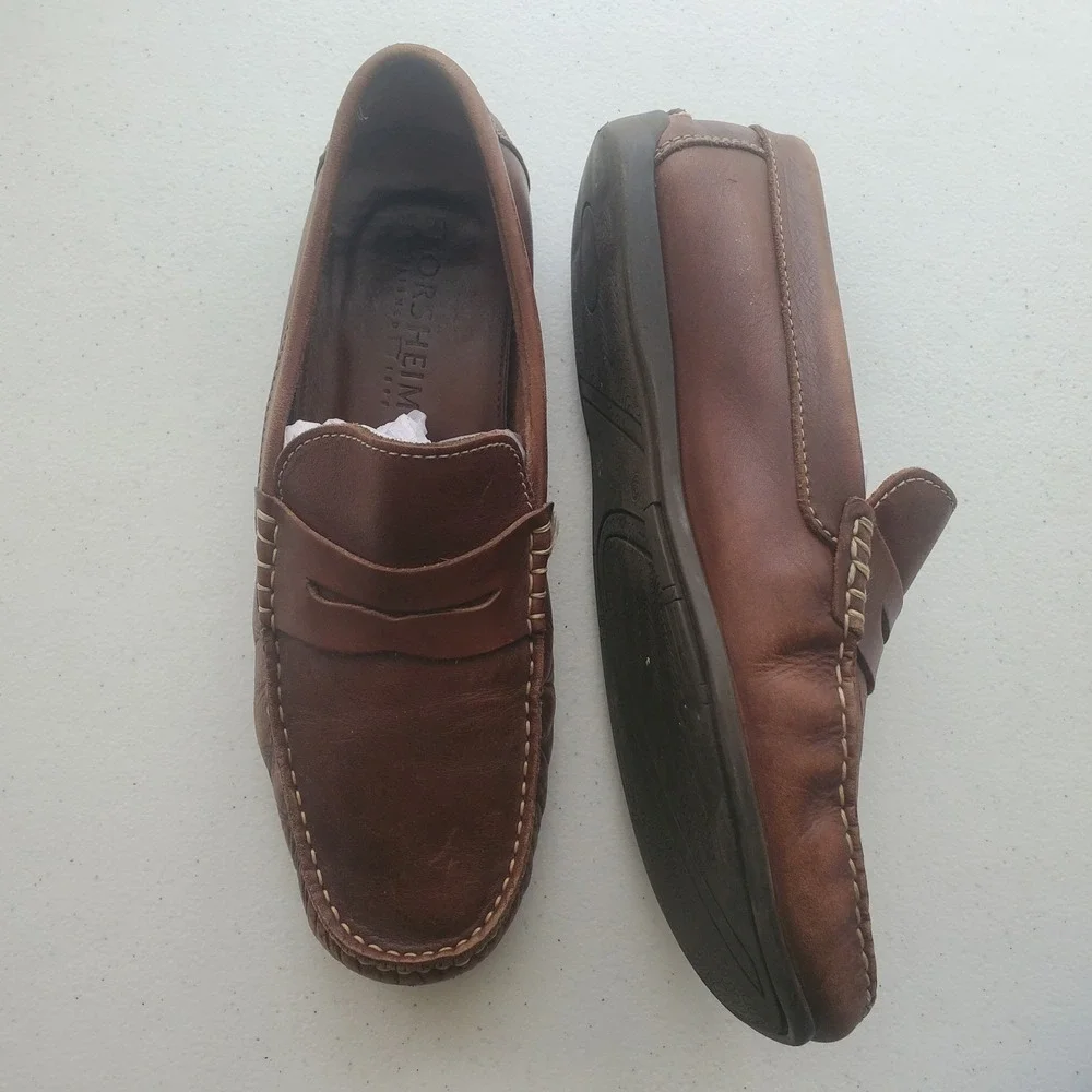 Florsheim Men's Draft Moc Toe Bit Driver Brown Leather Slip-On Loafers 9.5